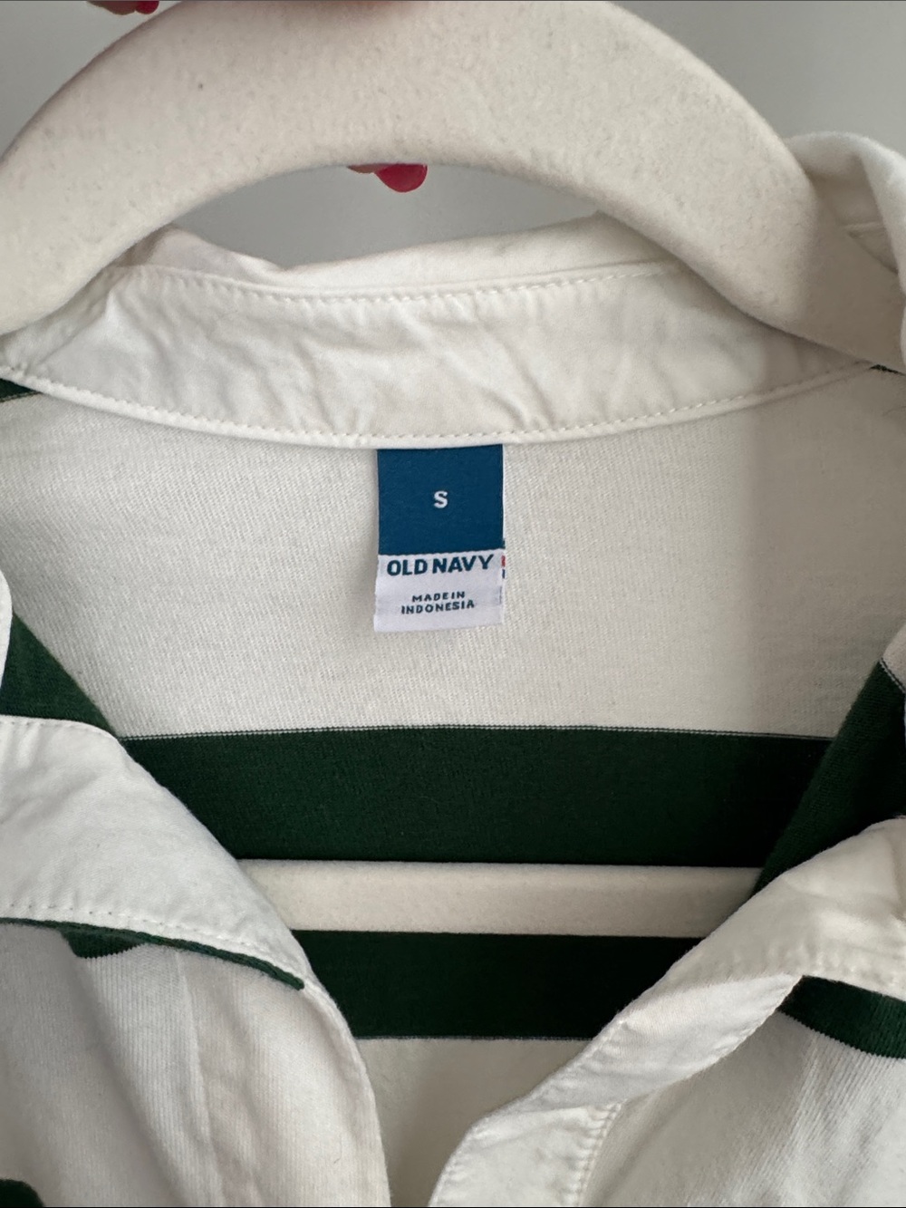 Old Navy White and Forest Green Striped Rugby Shirt - Picture 3 of 3